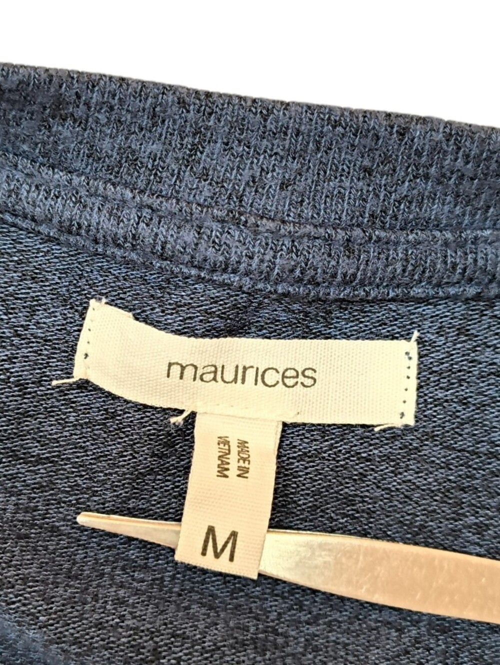 Maurices Slate Blue Top with Patterned Raglan Sleeves Size M - Picture 7 of 7